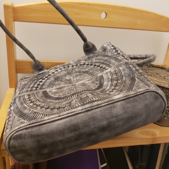 Gray Leather Mandala Bag - Picture 3 of 4
